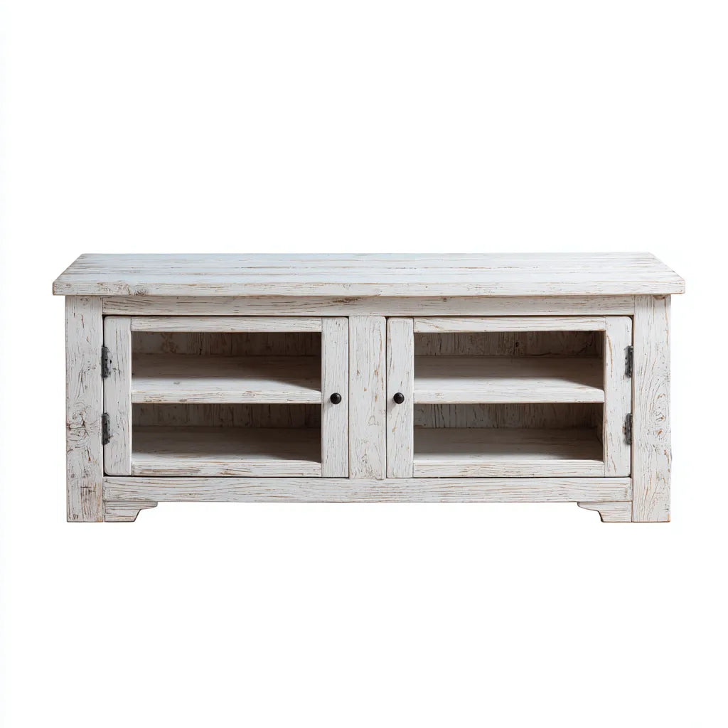 Mobile Tv Soggiorno 150×42×62 cm – legno bianco – struttura aperta con ripiani