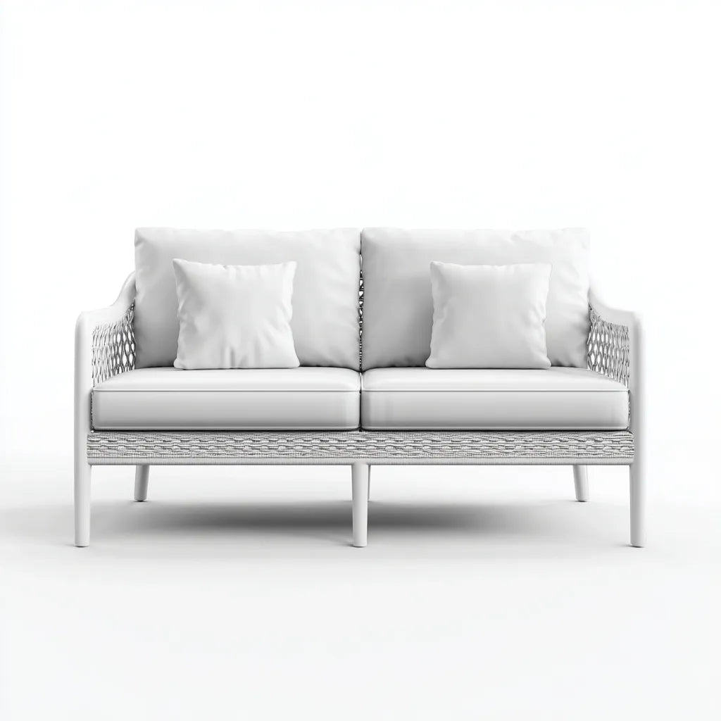 Divano Da Esterno All'Aperto 176×82×79 cm – alluminio bianco e corda beige – stile moderno