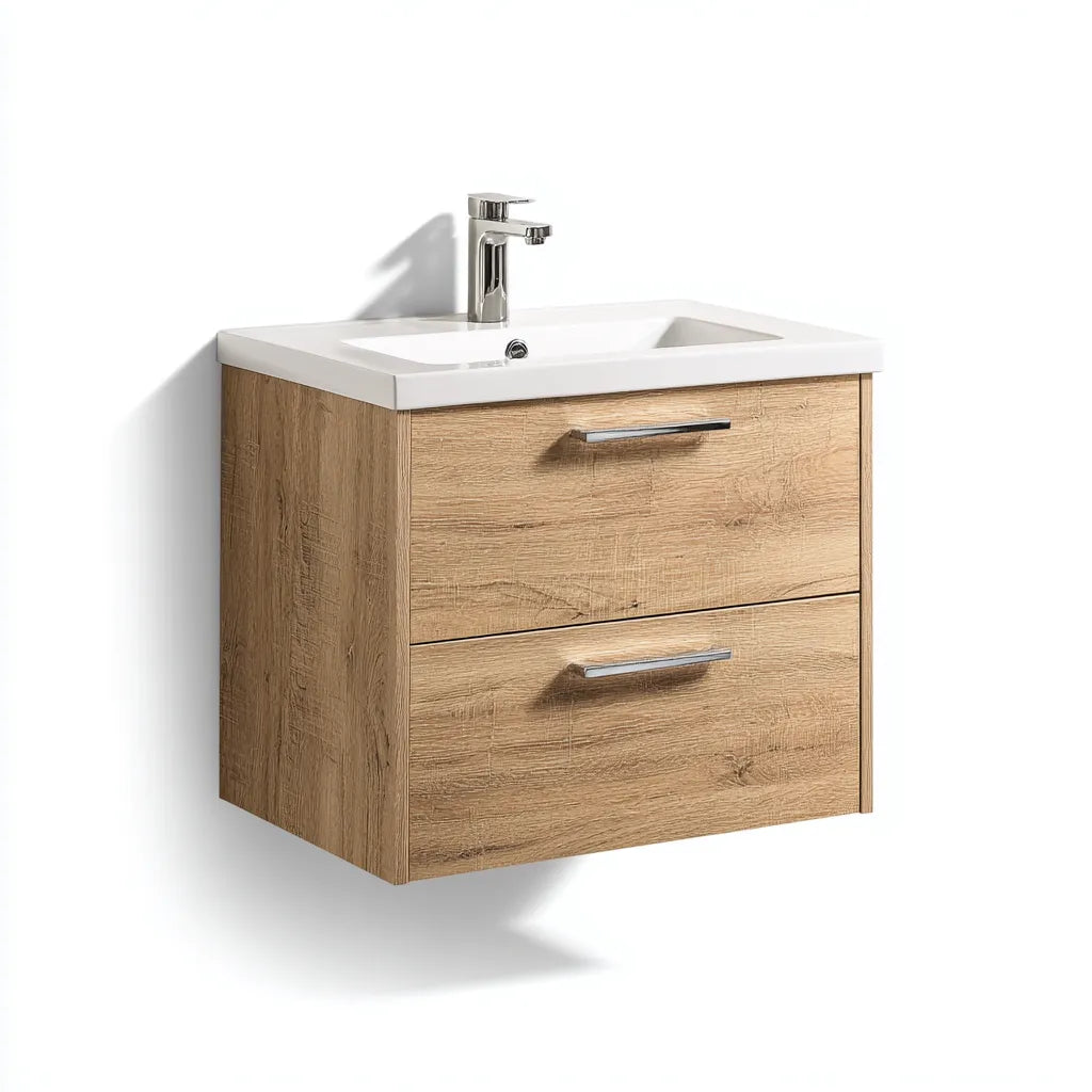 Lavabo sospeso 60×46×52 cm - rovere chiaro e bianco - mobile bagno in legno con lavabo integrato per bagno moderno