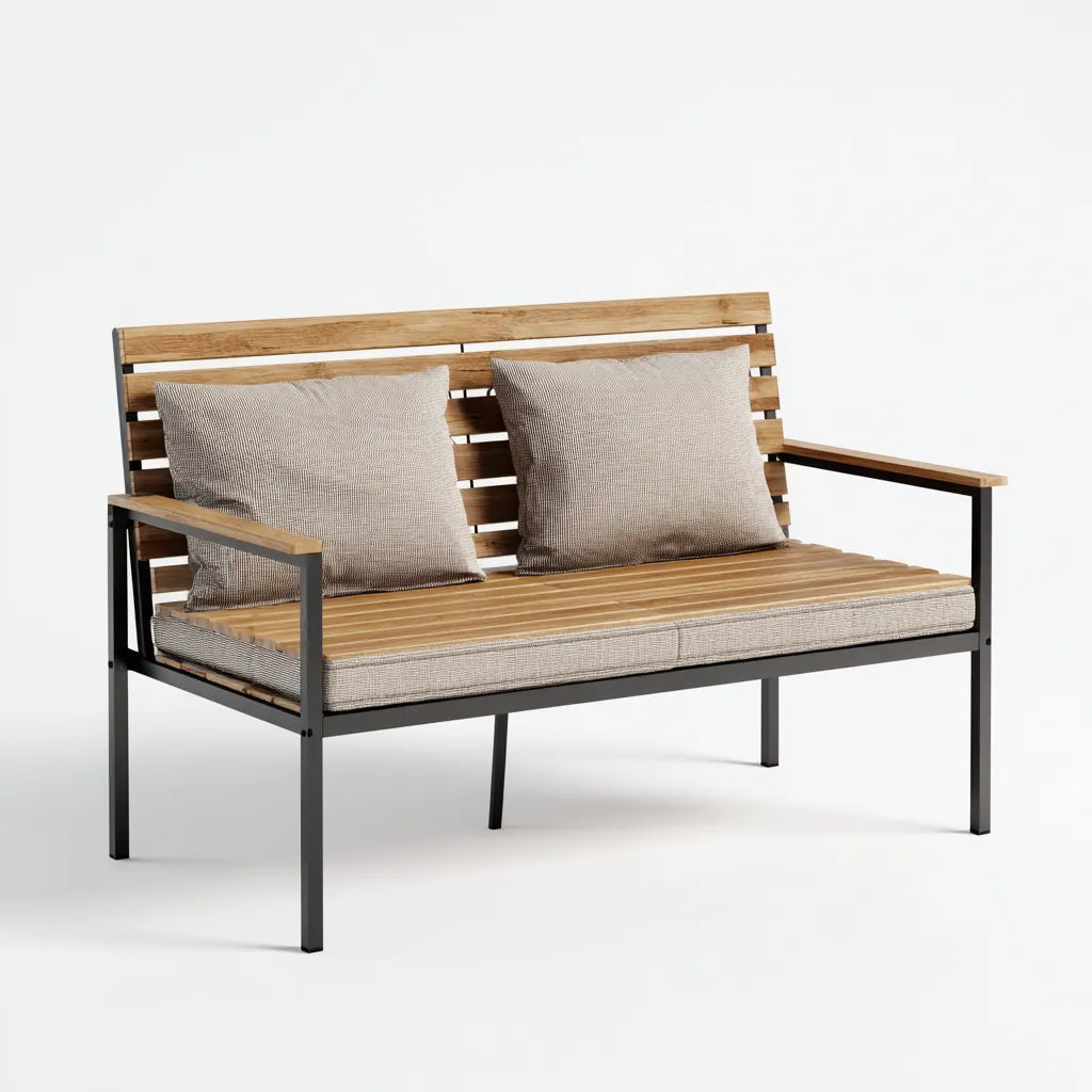 Divano da esterno 172×76×84 cm - beige e marrone - metallo con schienale in legno per giardino contemporaneo