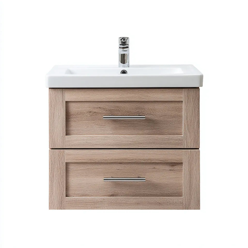 Mobile lavabo 60×46×58 cm - rovere chiaro e bianco - sospeso con lavabo integrato